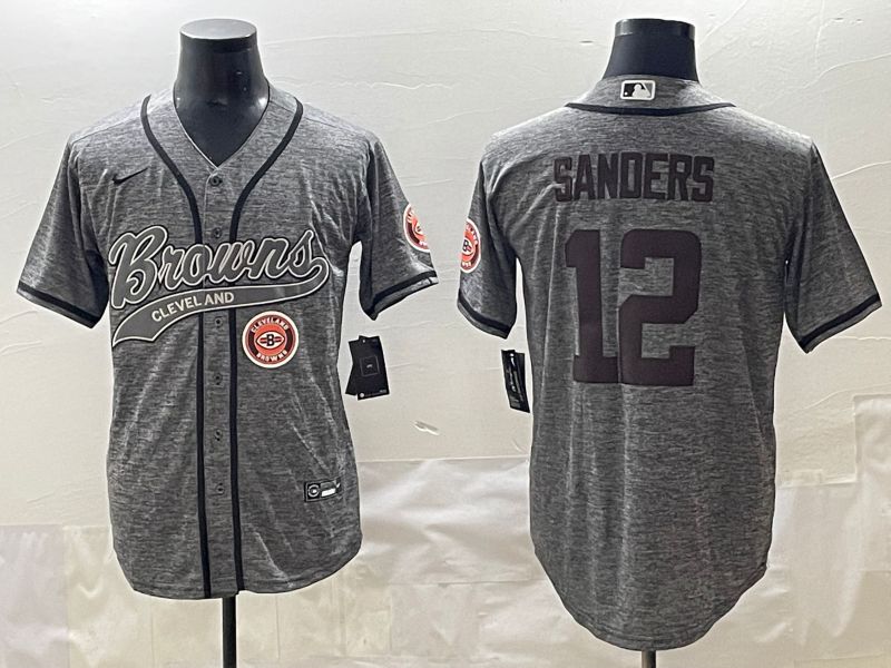 Men 2025 Cleveland Browns 12 Sanders Grey Joint Name Nike Limited NFL Jersey style 3